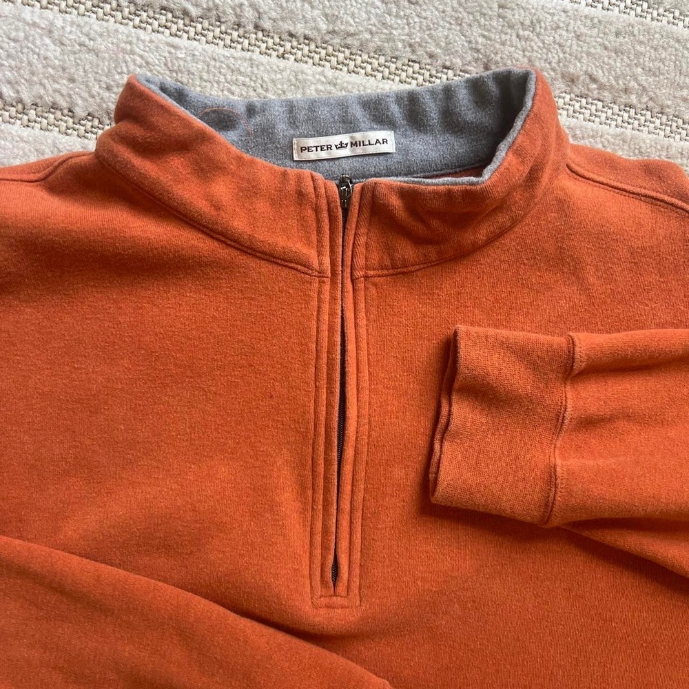 Peter Millar orange quarter zip sweatshirt Size L Golfwear Athleisure Sports